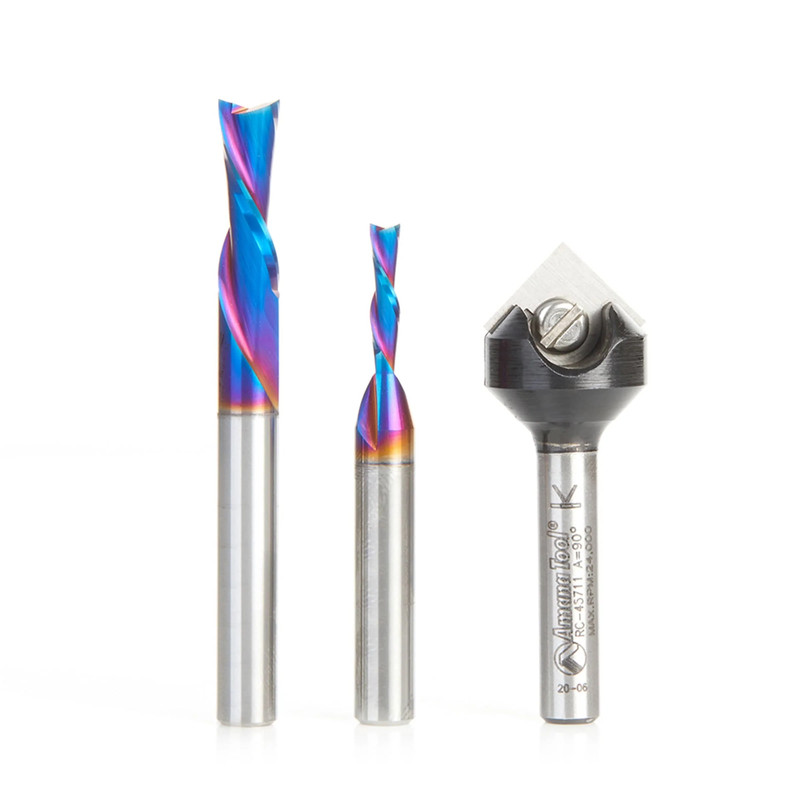 AMS-299-T 3-piece CNC Starter Spektra Bit Set 1/4" SH with 90 Degree V-Groove with Stackable Case